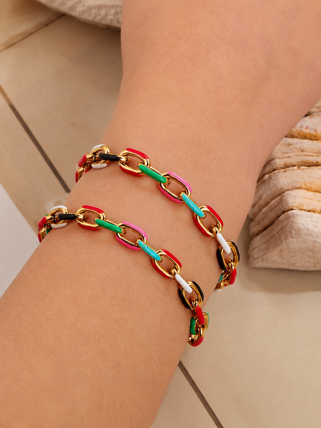 Candy Link Bracelet - Link color bracelet - Stainless Steel Cuban Link chain and 18K gold plated