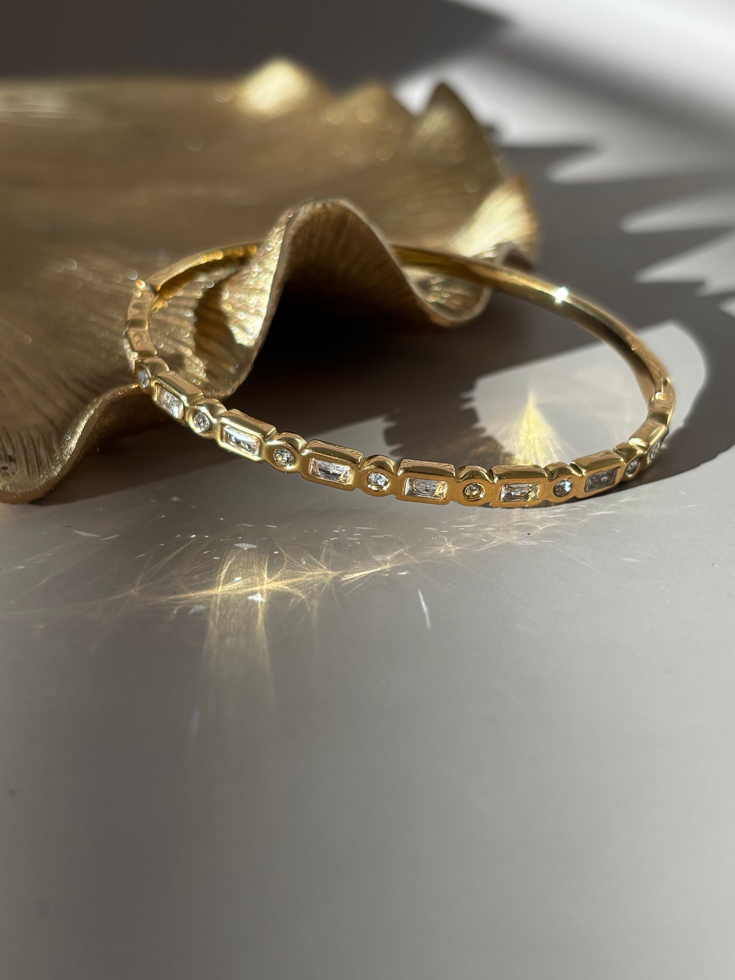 Alora Bangle Bracelet - Stainless Steel and crystal - Gold