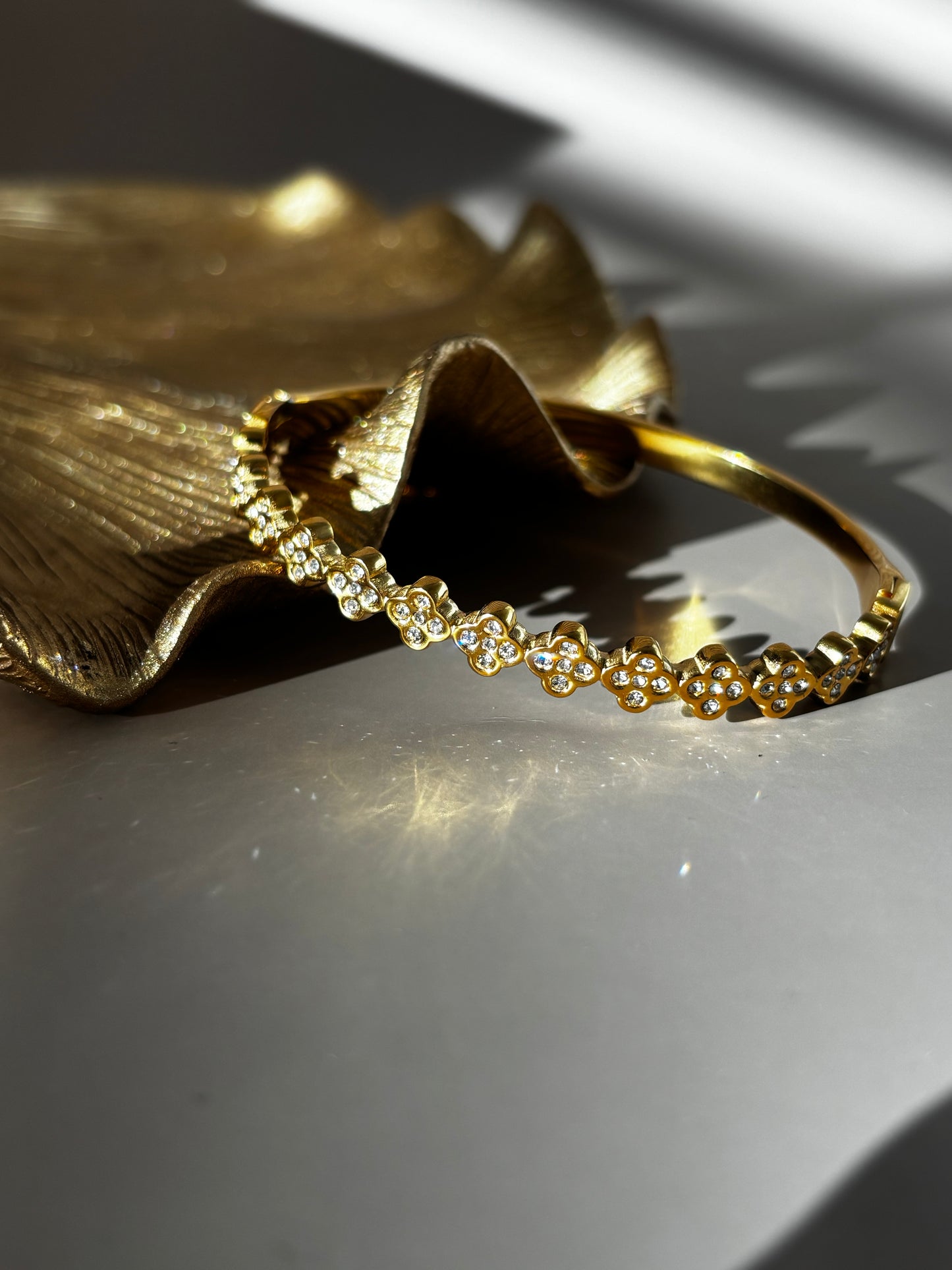 Celeste Bangle Bracelet - Stainless Steel and crystal - Gold