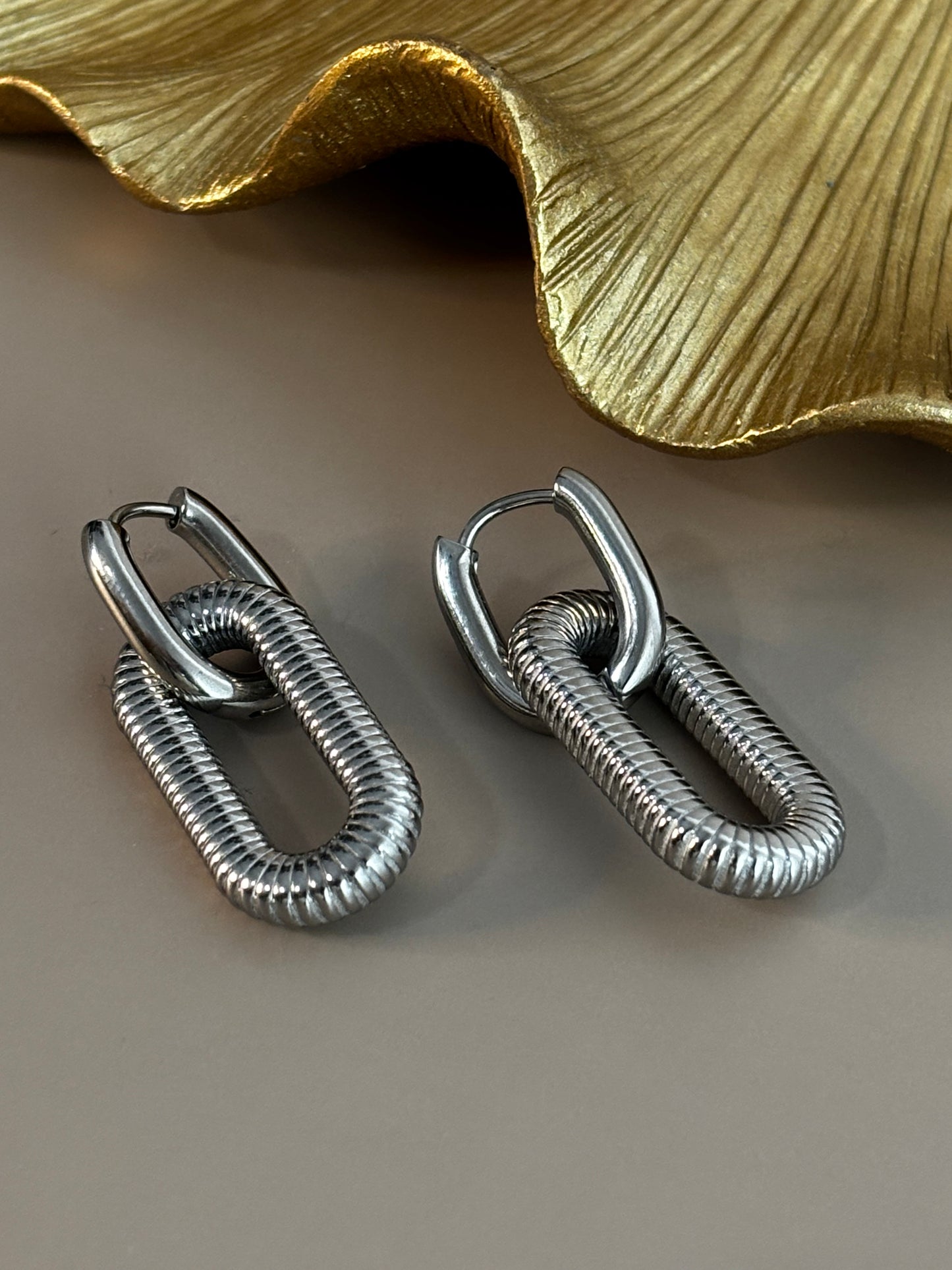 Link Earrings - Stainless Steel - Silver