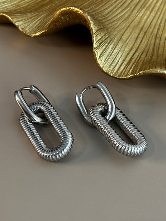 Link Earrings - Stainless Steel - Silver