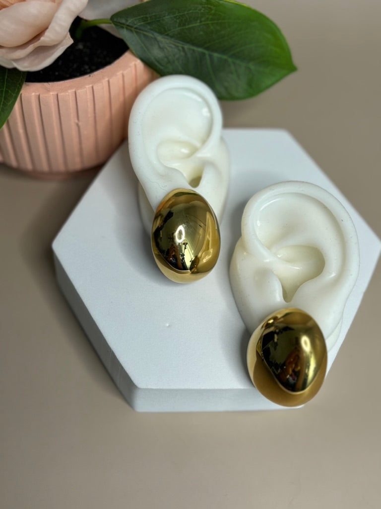 Oval Studs Earrings - Stainless Steel - Drop Style - Silver