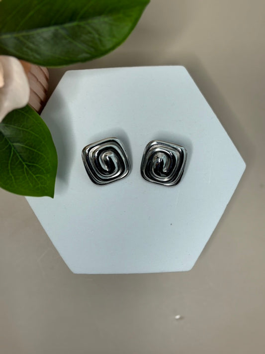 Spiral Charm Studs Earrings - Stainless & Titanium Steel - Spiral and drop Style - Gold and Silver