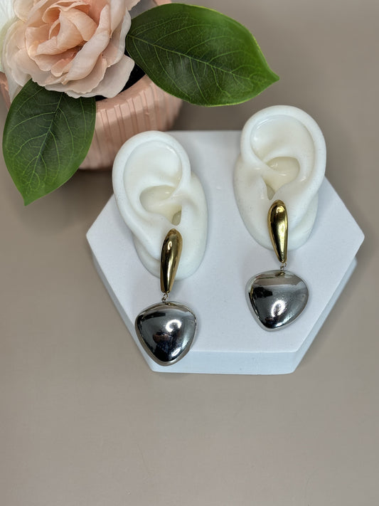 Dual Luxe Earrings - Stainless Steel & 18K Gold Plated - Drop Style - Double Tone