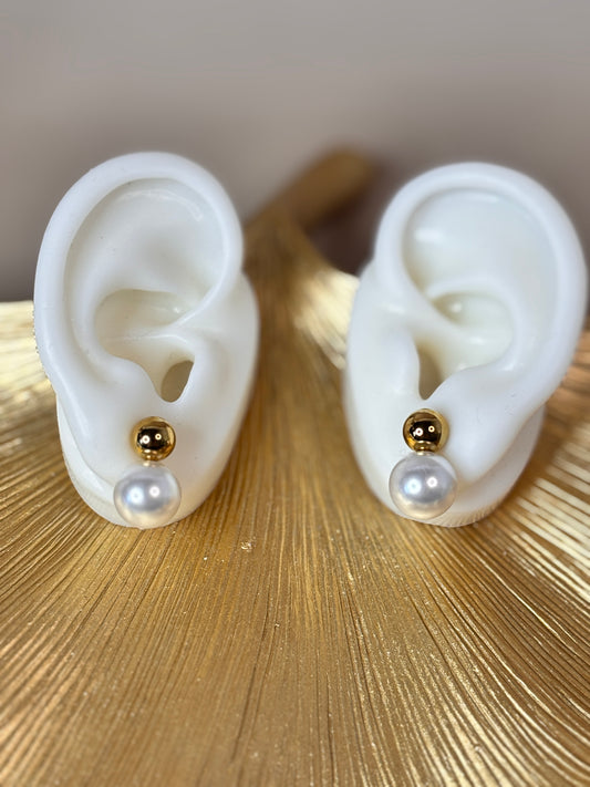 Perla Dorada Earrings - Gold and pearl bead - Stainless Steel and 18K Gold Plated - Double Tone