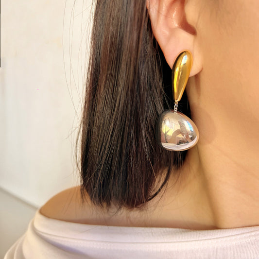 Dual Luxe Earrings - Stainless Steel & 18K Gold Plated - Drop Style - Double Tone