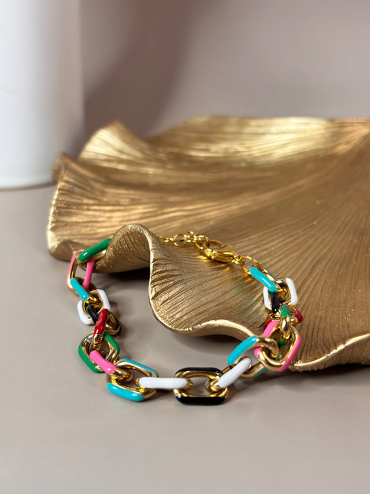 Candy Link Bracelet - Link color bracelet - Stainless Steel Cuban Link chain and 18K gold plated