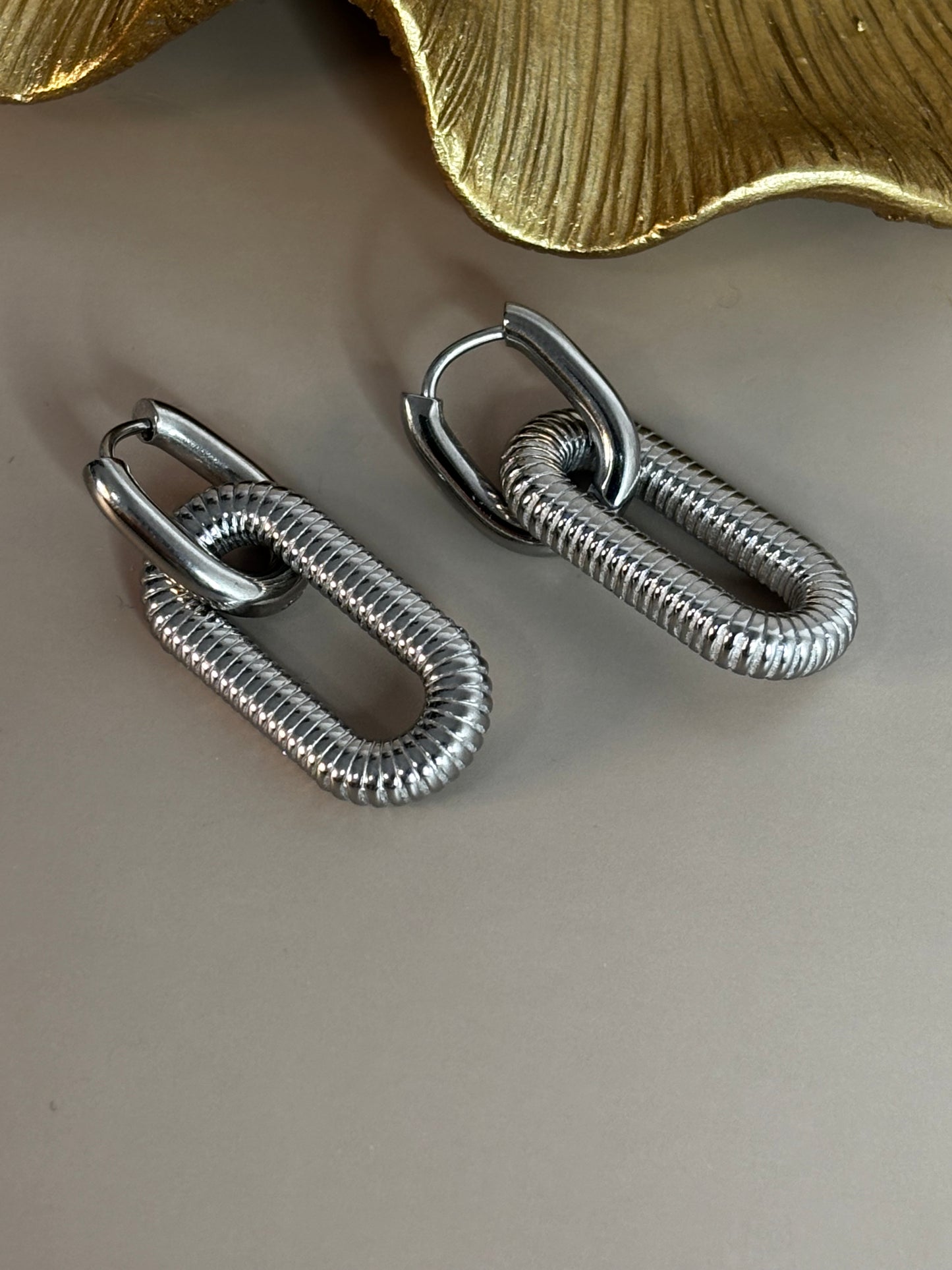 Link Earrings - Stainless Steel - Silver