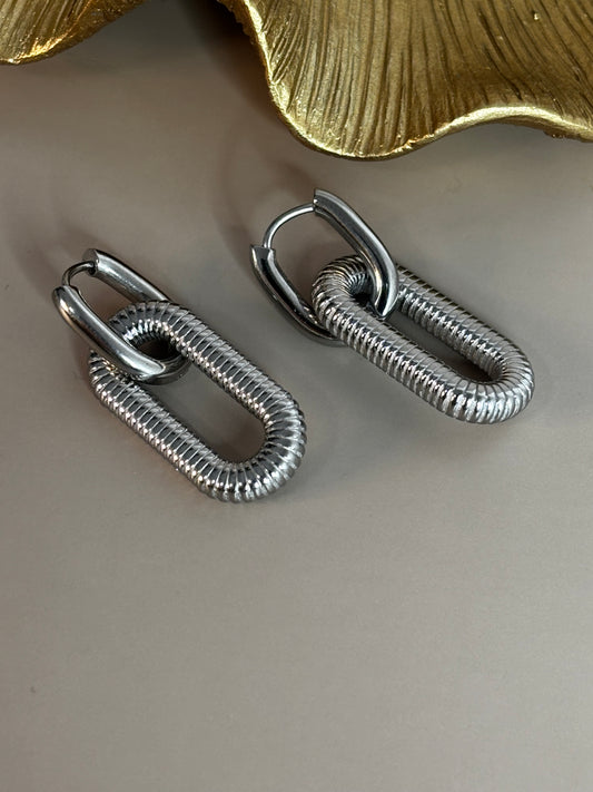 Link Earrings - Stainless Steel - Silver
