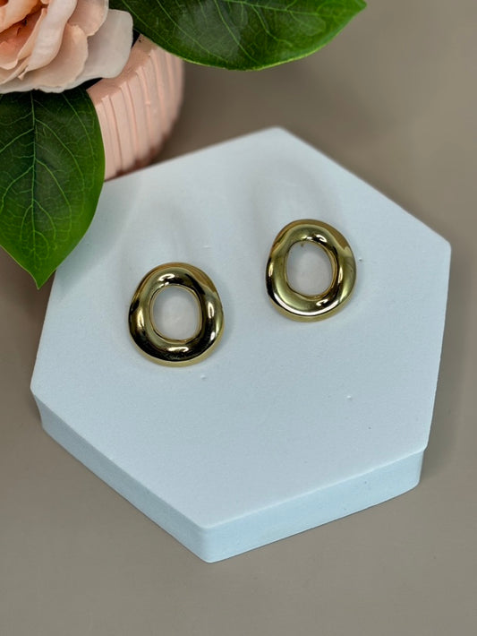 Audrey Earrings - Stainless Steel & 18K Gold Plated - Stud Style - Circle Design - Gold