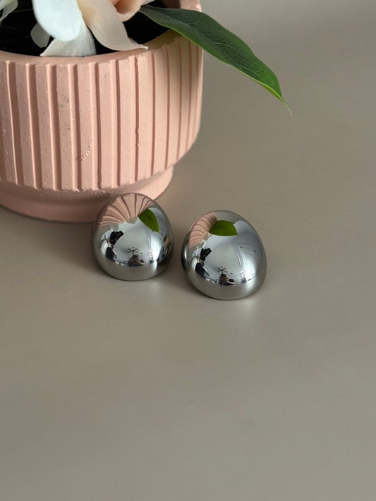 Oval Studs Earrings - Stainless Steel - Drop Style - Silver