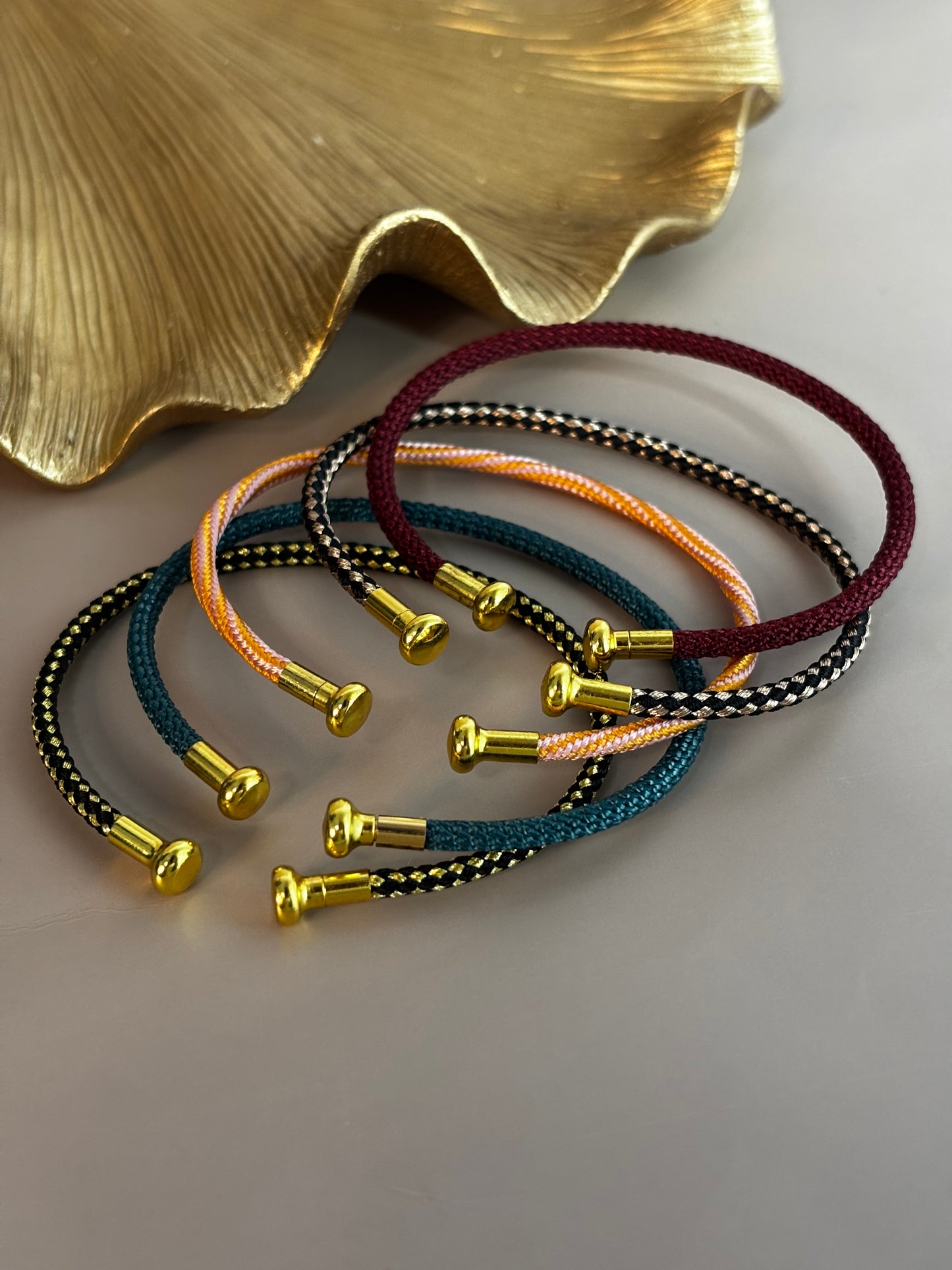 Amara Rope Bracelet - Stainless Steel - Black & Champagne, Black and Gold, Dark Blue, Dark Red, Orange Pink