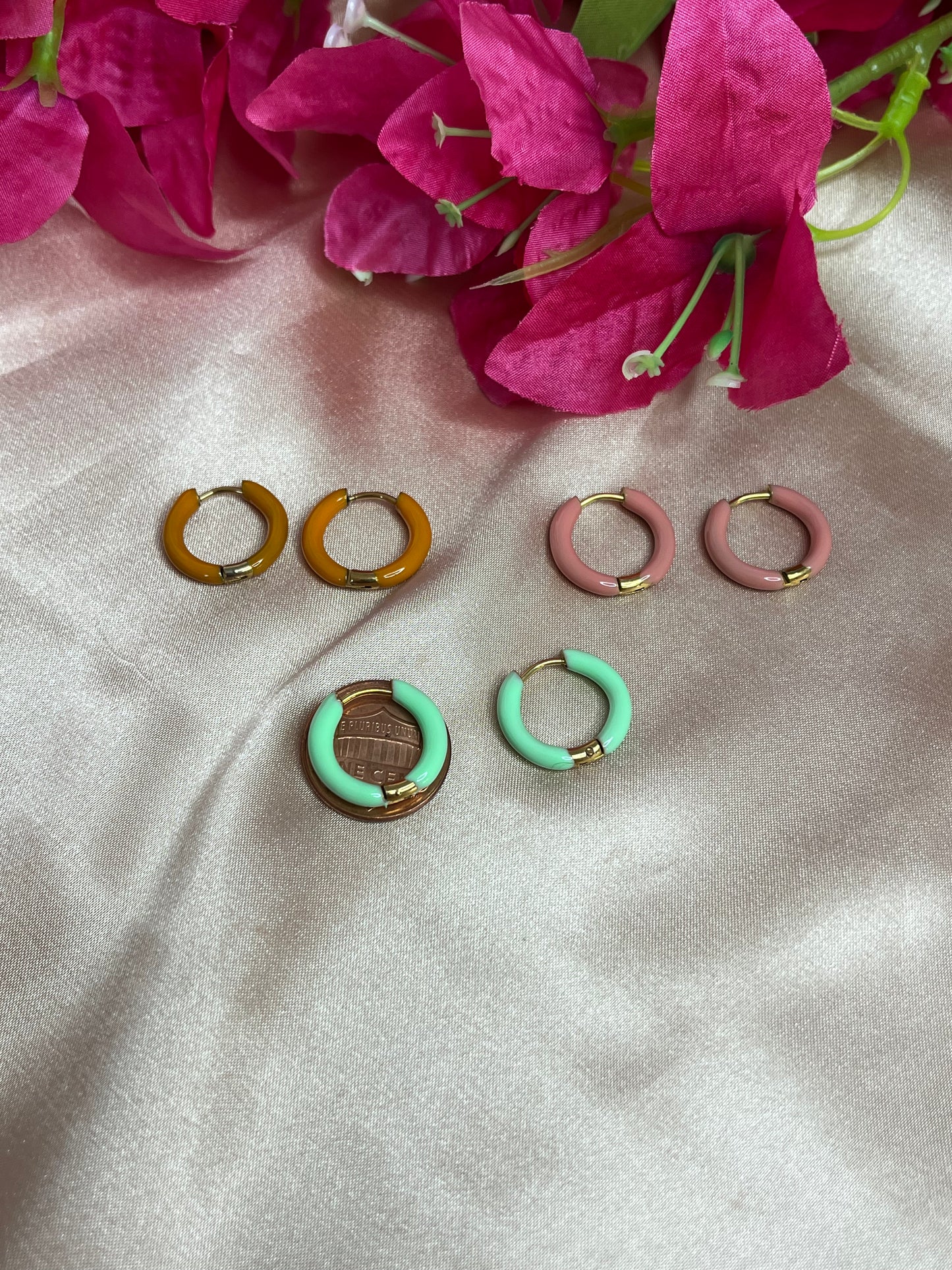 Brazil Earrings - Round - Small - Stainless Steel - Orange or Pink