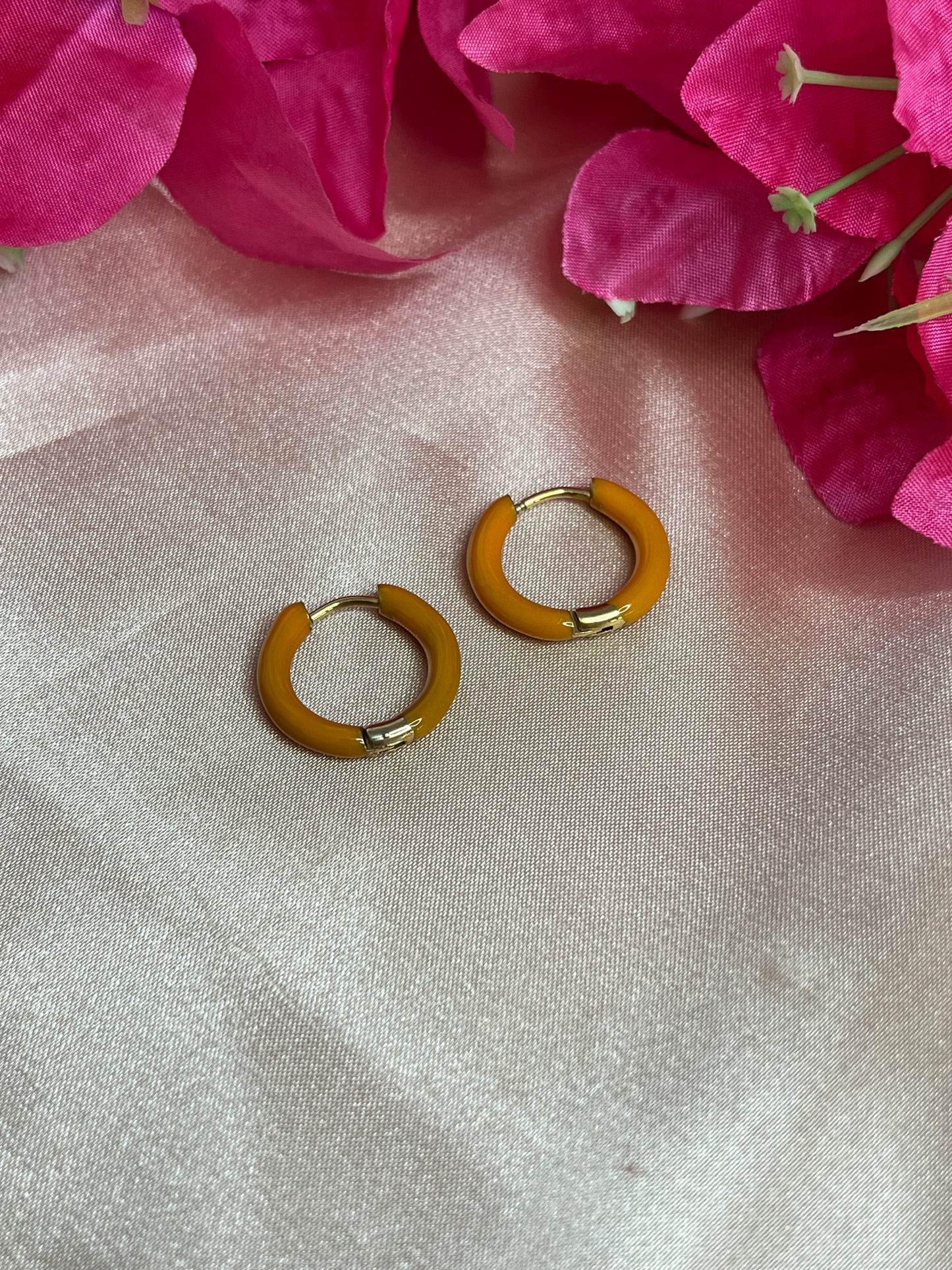 Brazil Earrings - Round - Small - Stainless Steel - Orange or Pink