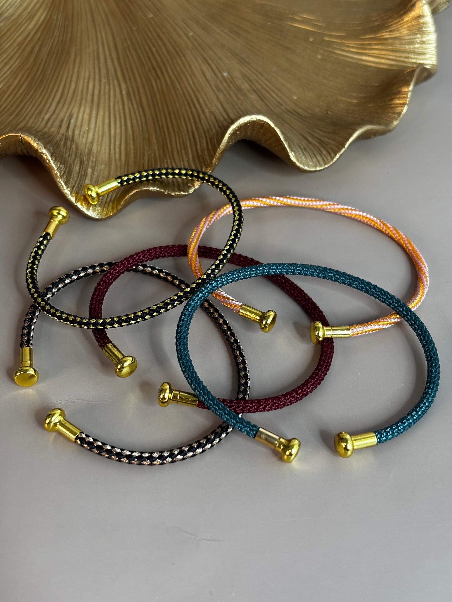 Amara Rope Bracelet - Stainless Steel - Black & Champagne, Black and Gold, Dark Blue, Dark Red, Orange Pink