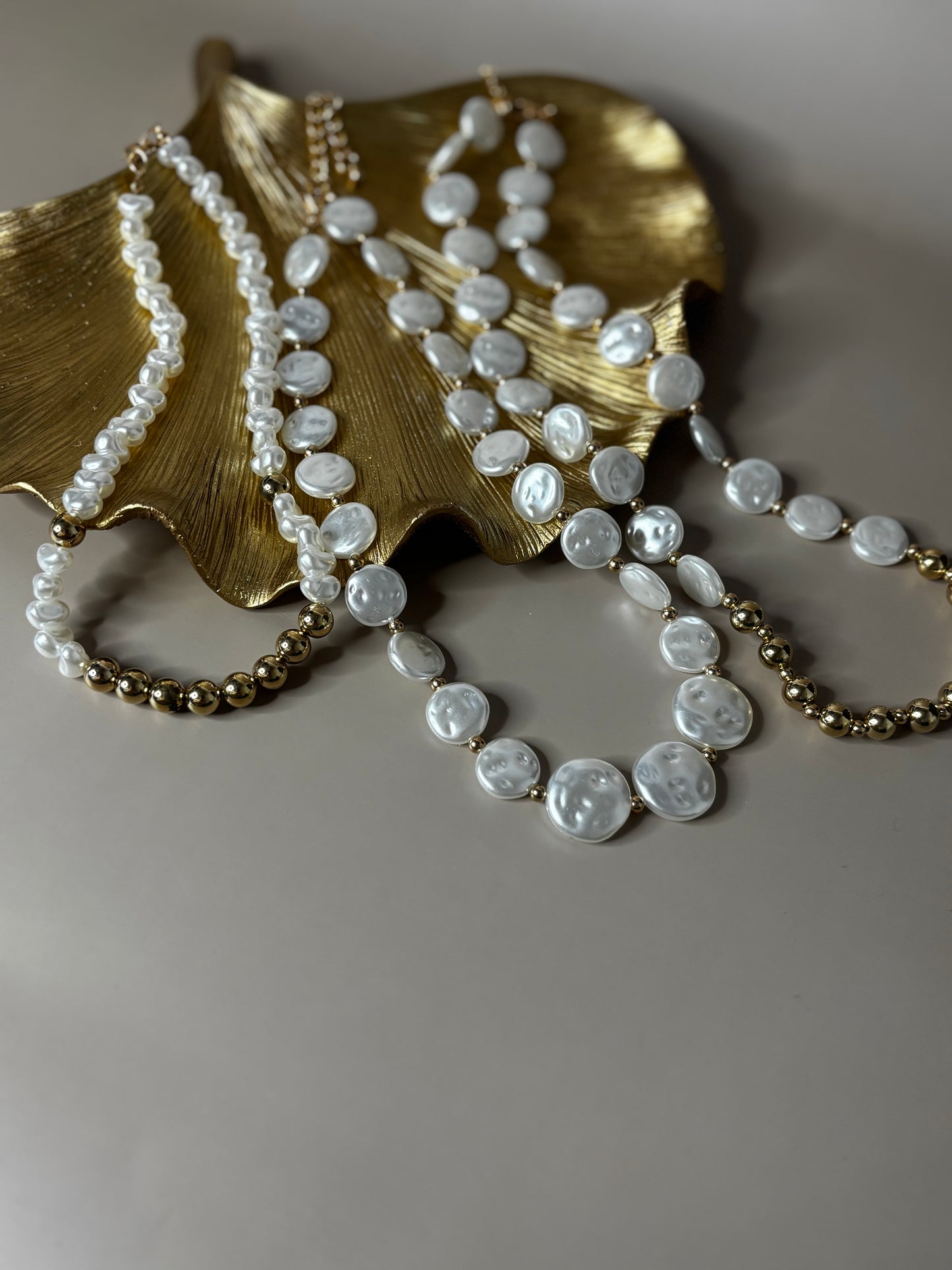 Triple Strand Pearl Necklace - CCB and Pearl - Gold or Silver