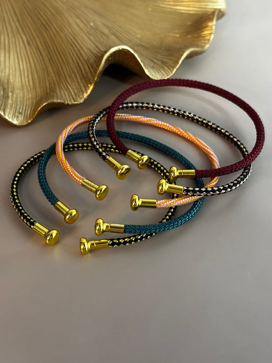 Amara Rope Bracelet - Stainless Steel - Black & Champagne, Black and Gold, Dark Blue, Dark Red, Orange Pink