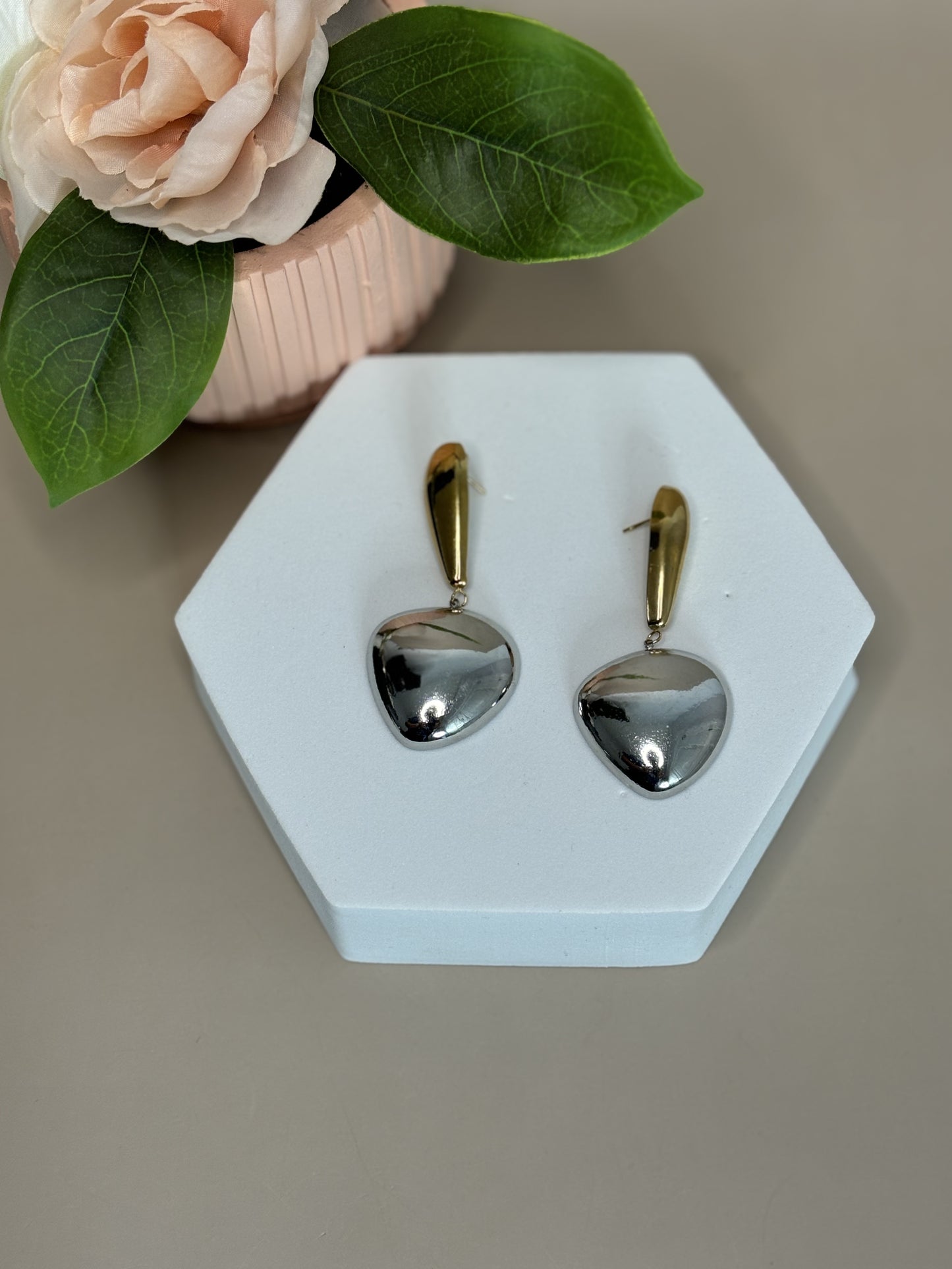 Dual Luxe Earrings - Stainless Steel & 18K Gold Plated - Drop Style - Double Tone