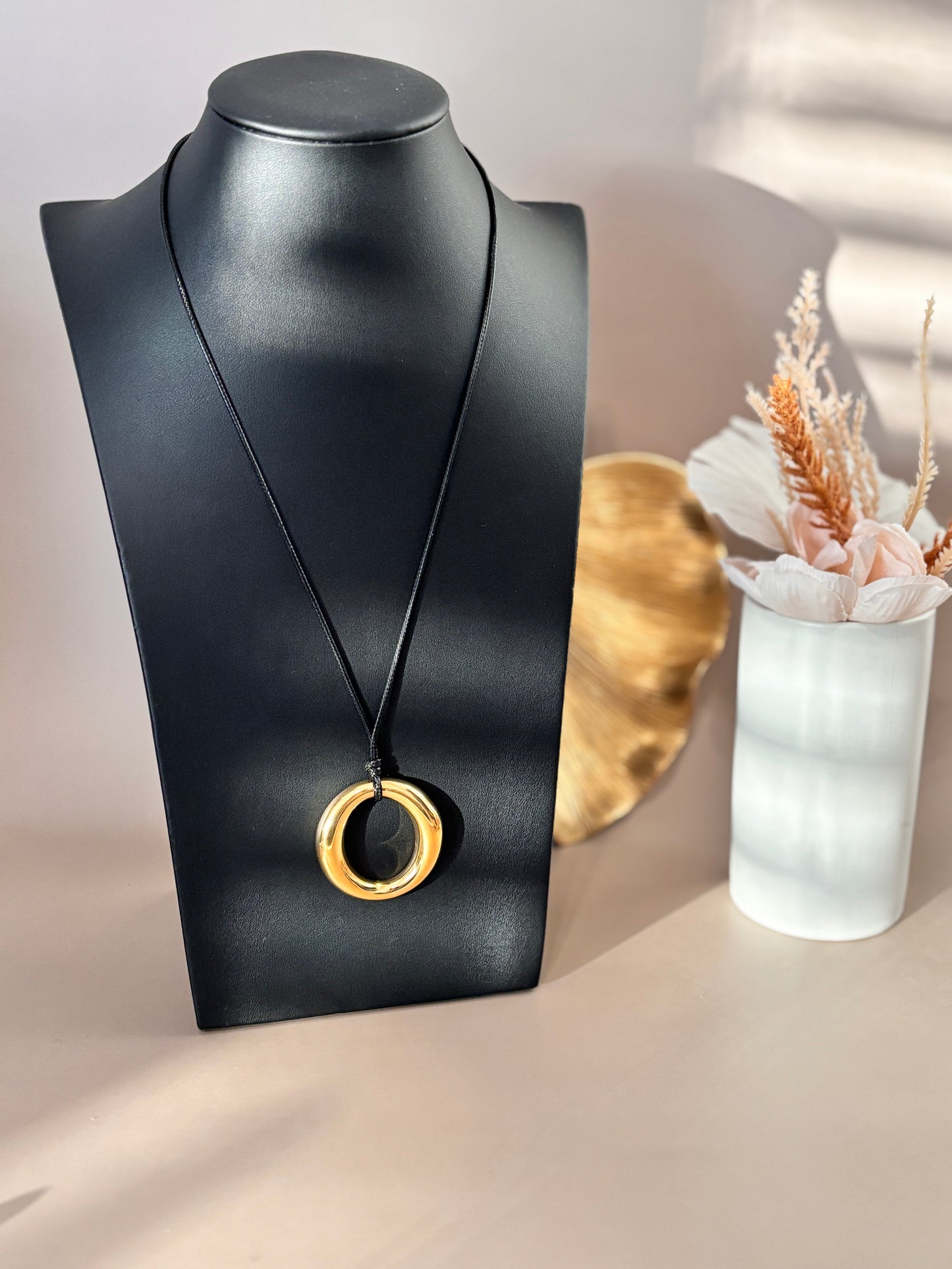 Audrey Necklace - Cord style - Adjustable Necklace - Black cord and Gold pendant