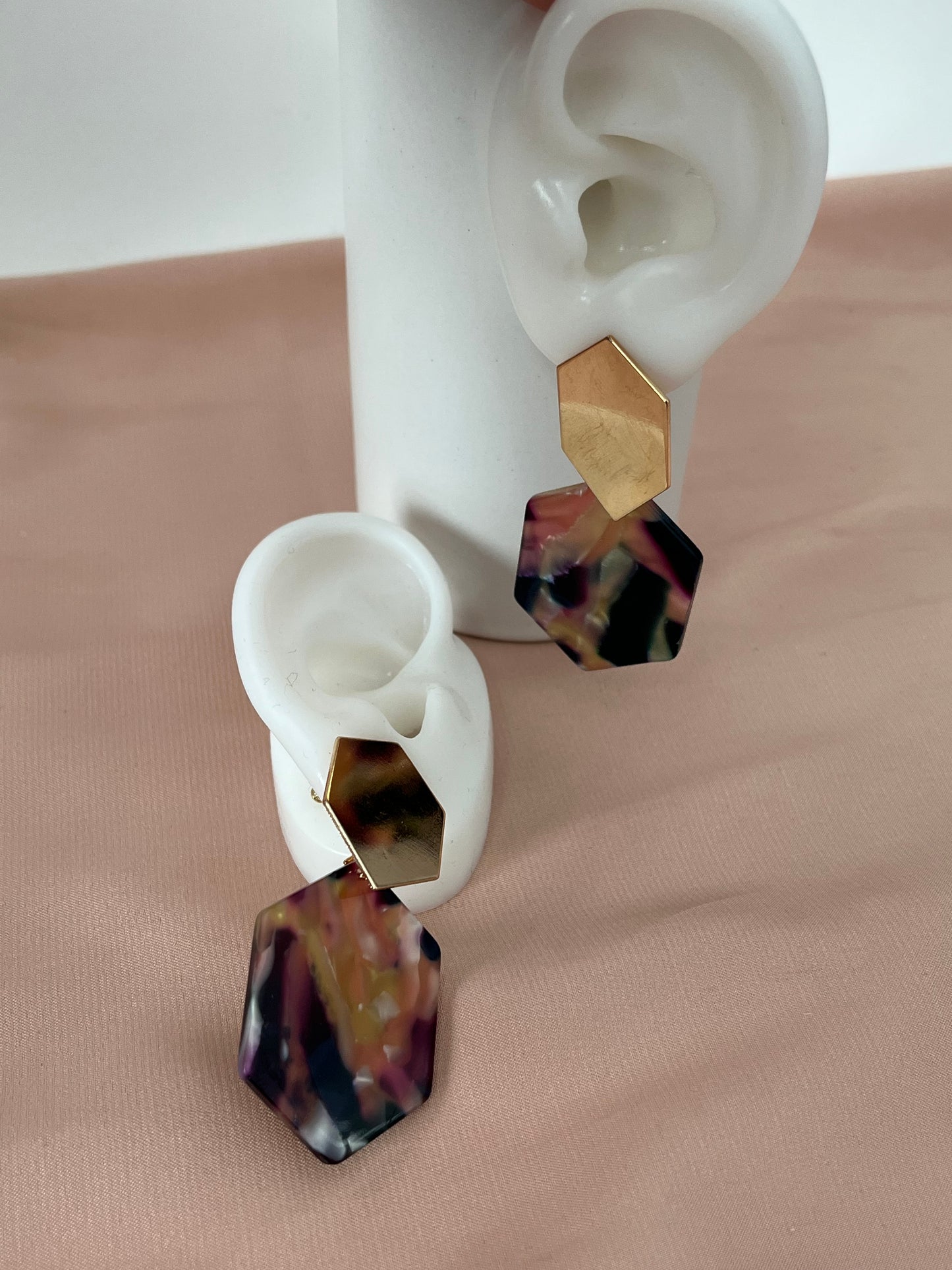 Patty Earrings - Alloy & Acrylic - Purple Tones - Drop Style