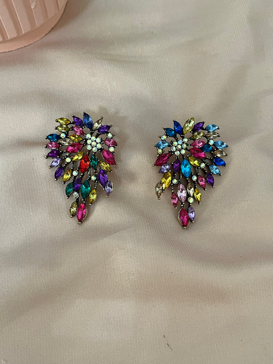 Garland Earrings - Titanium Steel - Color Crystal - Drop Style - Multi Color