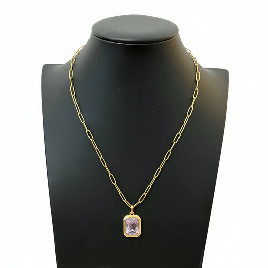 Lissie woven gold fabric chain necklace with acrylic accents.