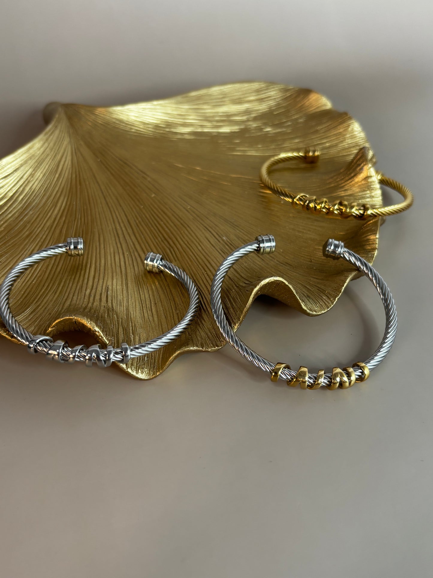 Hemp Rope Bracelet - Adjustable - Stainless Steel - Gold, Silver and Silver & Gold