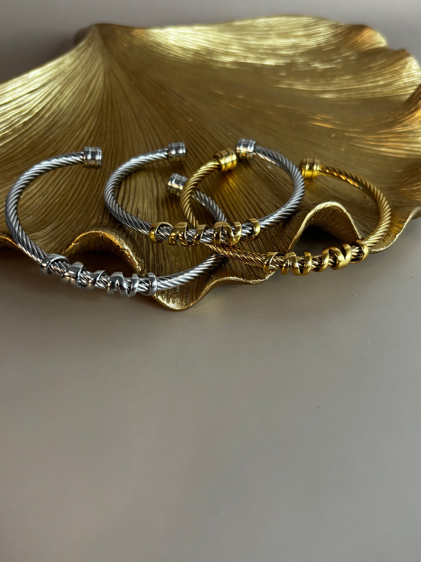 Hemp Rope Bracelet - Adjustable - Stainless Steel - Gold, Silver and Silver & Gold