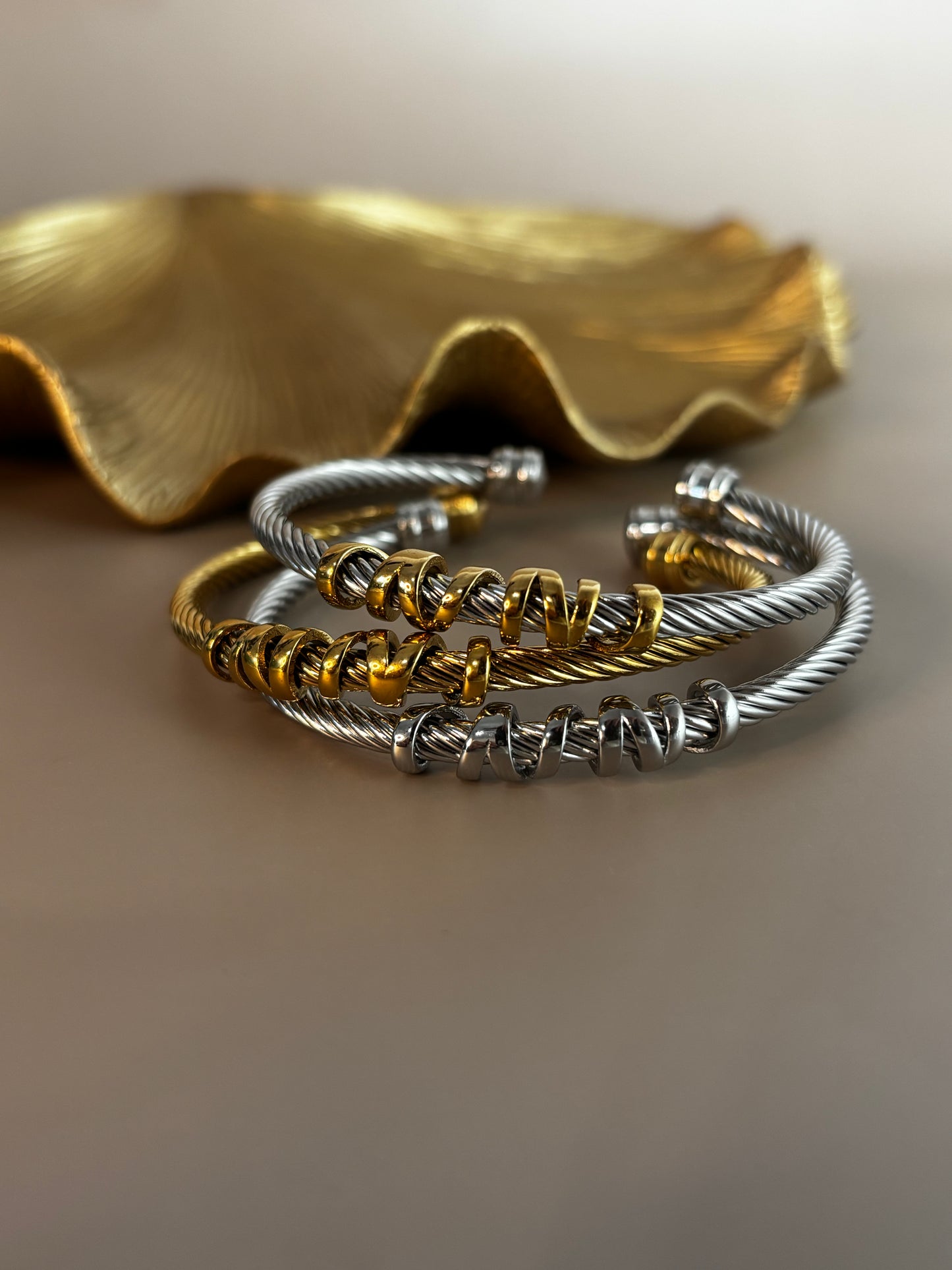 Hemp Rope Bracelet - Adjustable - Stainless Steel - Gold, Silver and Silver & Gold