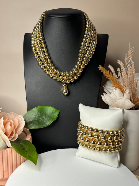 Promenade Perfection Set - Necklace and bracelets in beads - Necklace and bracelet set - Gold and Silver