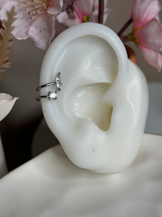 Elegant Ear Cuff - Double line with crystal - Silver - 1 Piece
