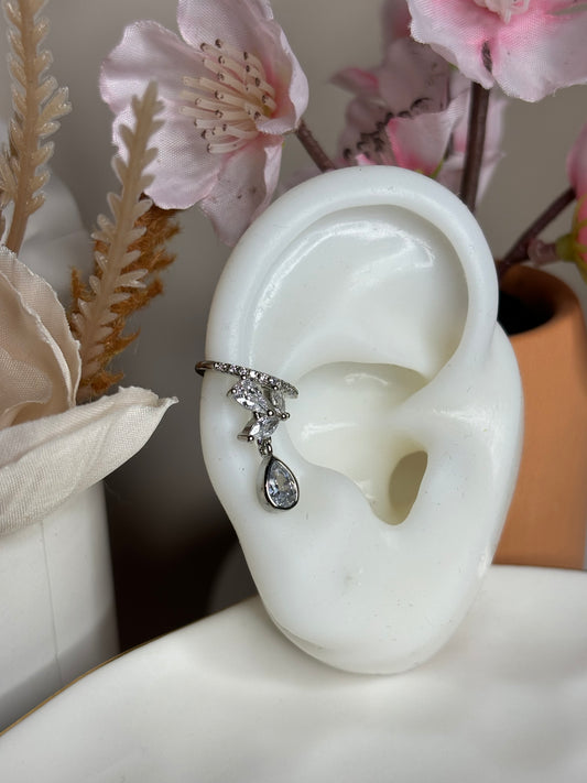 Crown Ear Cuff - With white crystal - Gold or Silver - 1 Piece