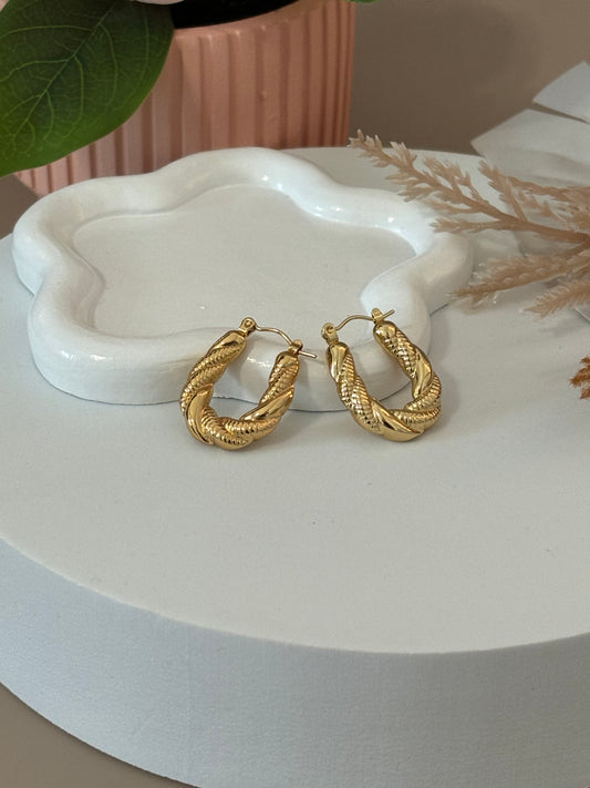 Milan Earrings - Titanium Steel - Twist design - Hoop style - Gold