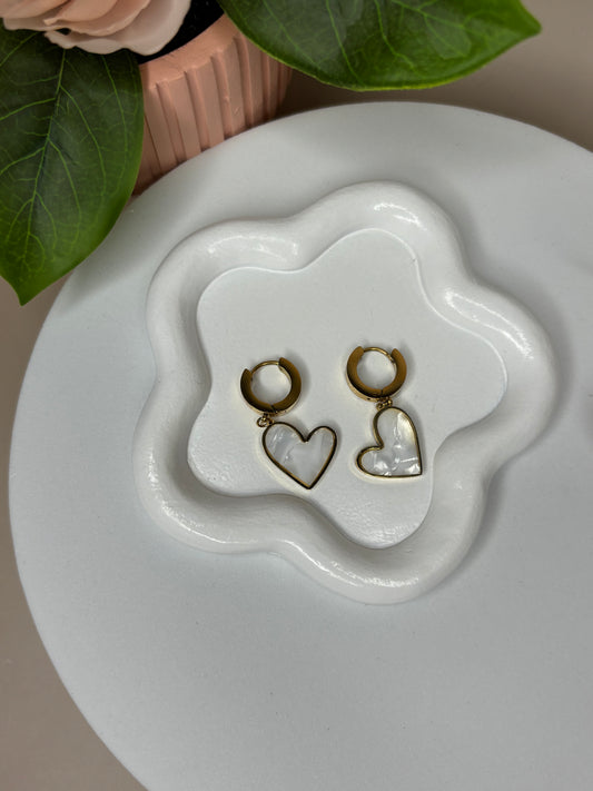Heart Princess Earrings - Heart Style - Small - Stainless Steel - White & Gold