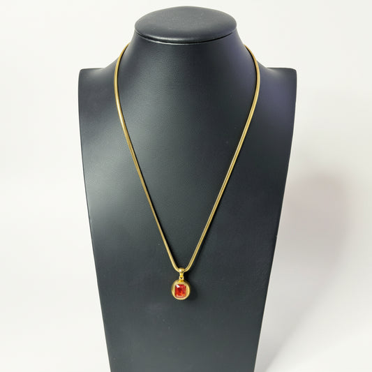 Red Timepiece 18K gold plated snake chain necklace with shell inlay and colorful rhinestone.