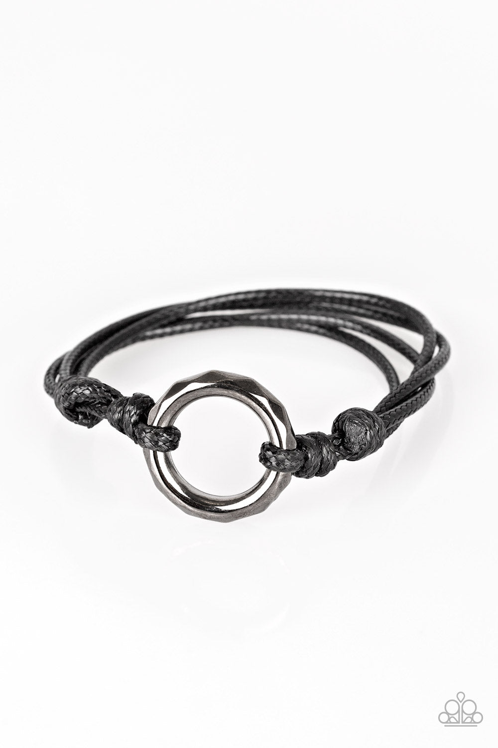 Urban Outsider Urban Bracelet.  Shiny brown cording knots around a faceted gunmetal hoop, creating an edgy urban centerpiece atop the wrist. Features an adjustable sliding knot closure.  Sold as one individual bracelet.