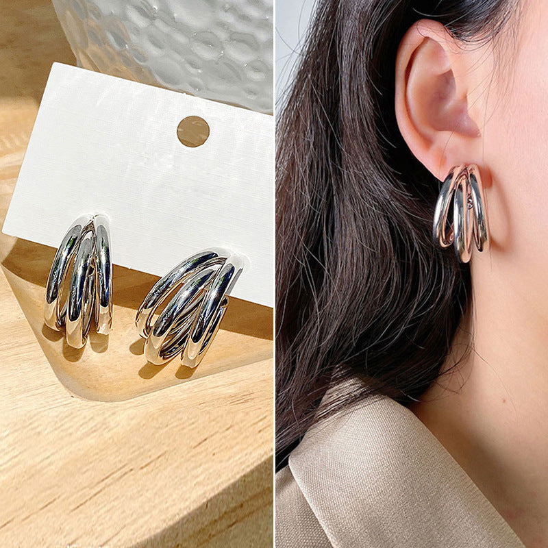 Triple Round Shape Alloy Plating Women'S Earrings